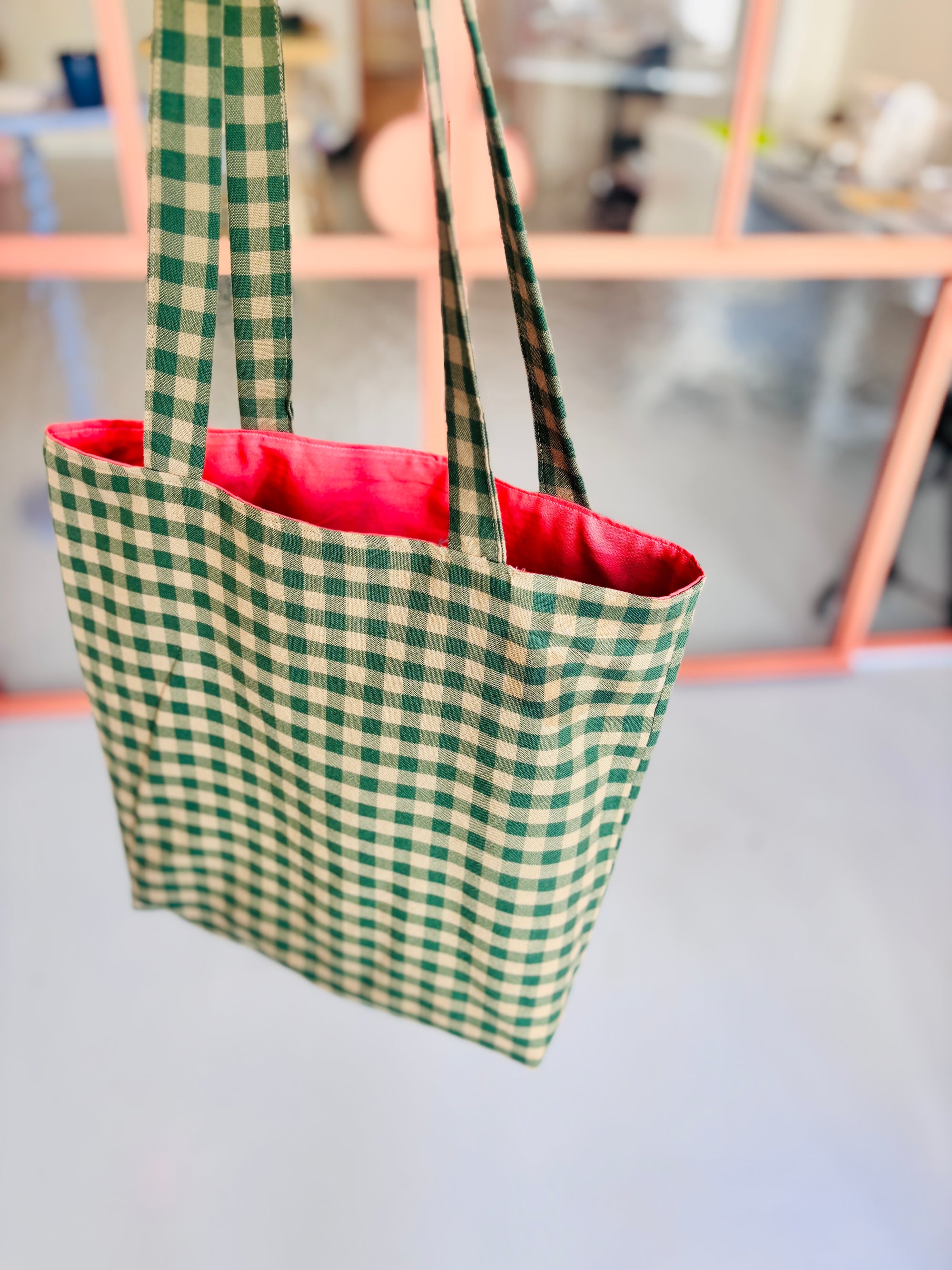 Tote bag Gingham Groen/Beige