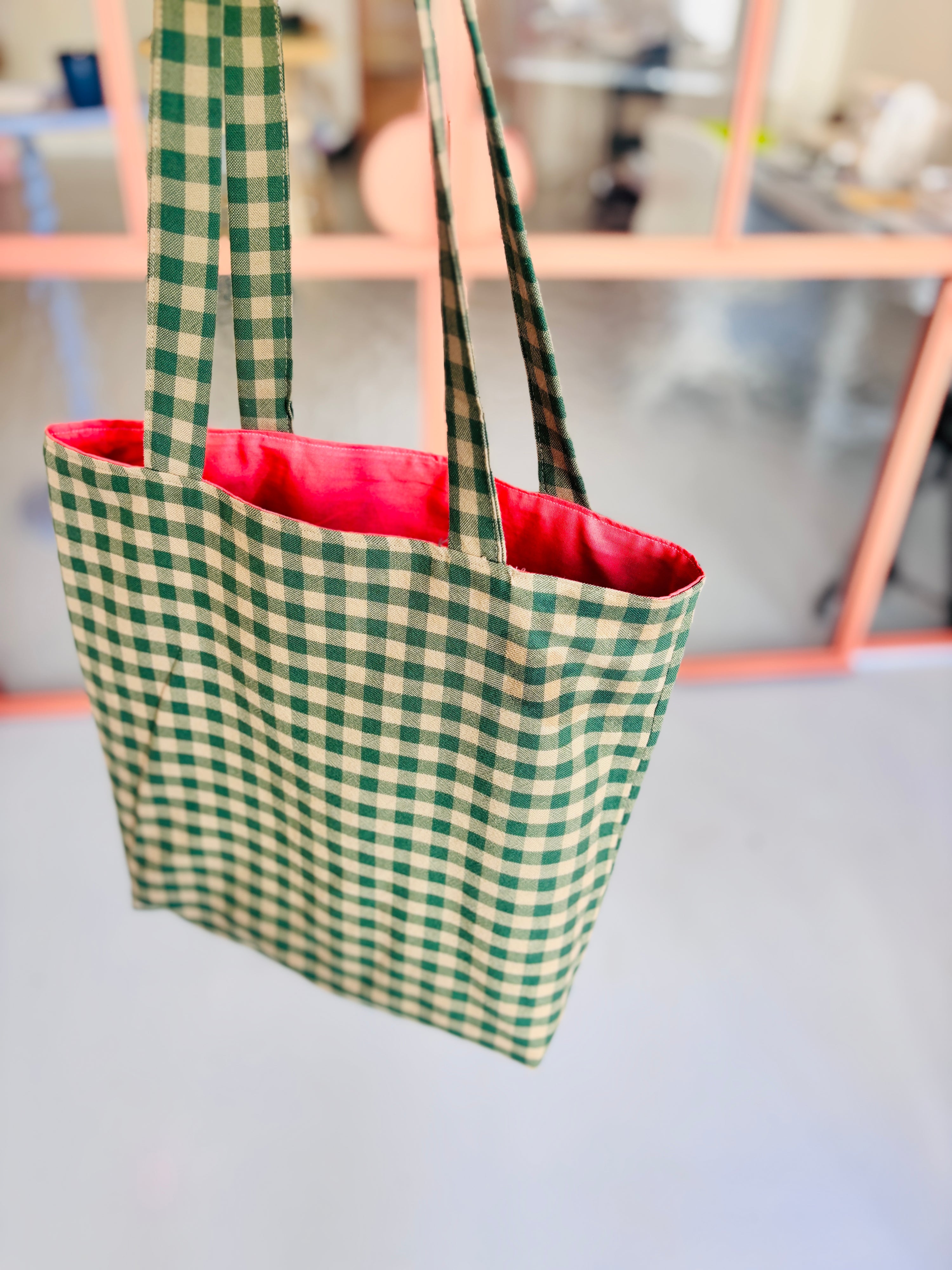 Tote bag Gingham Groen/Beige