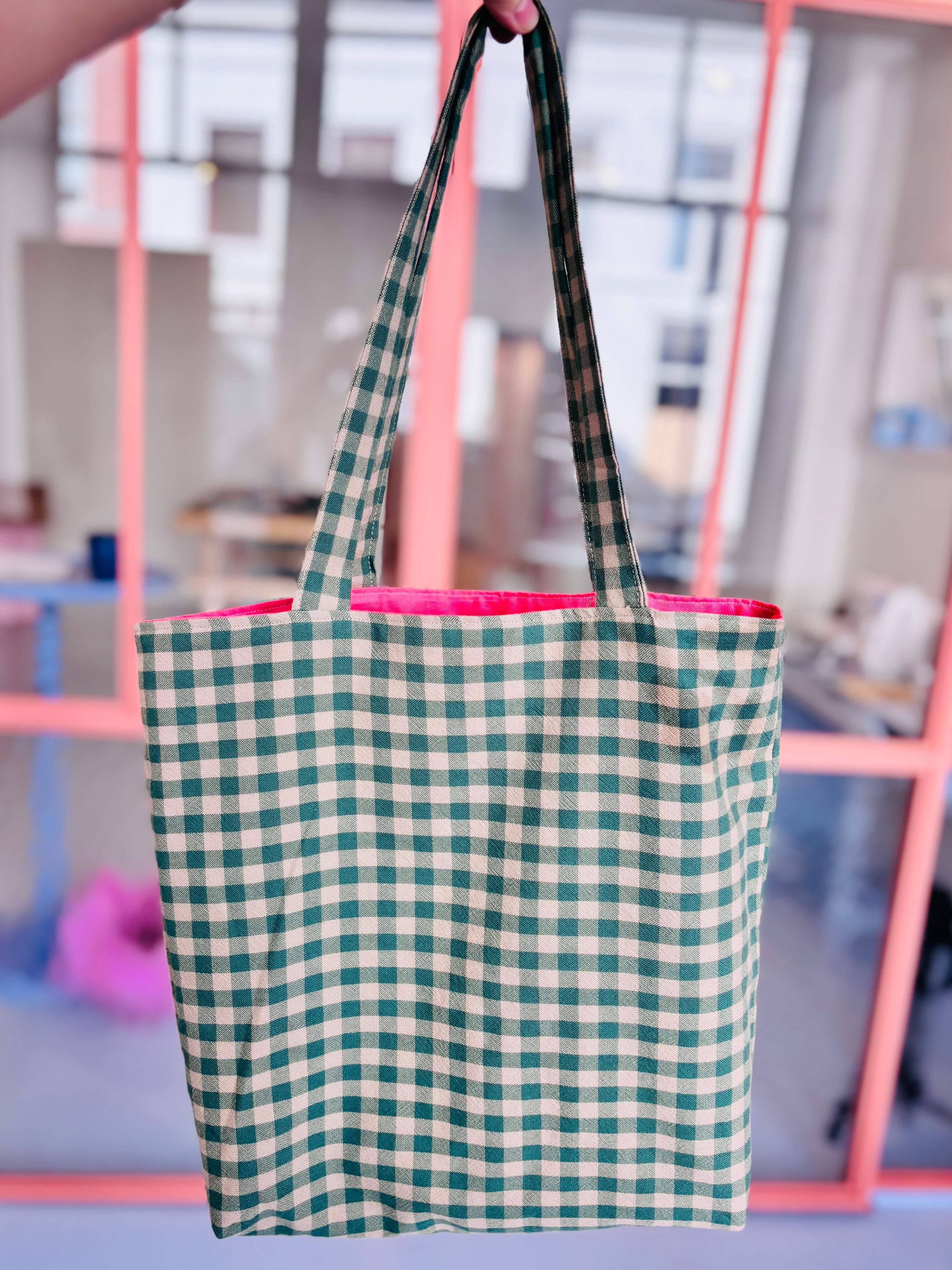 Tote bag Gingham Groen/Beige