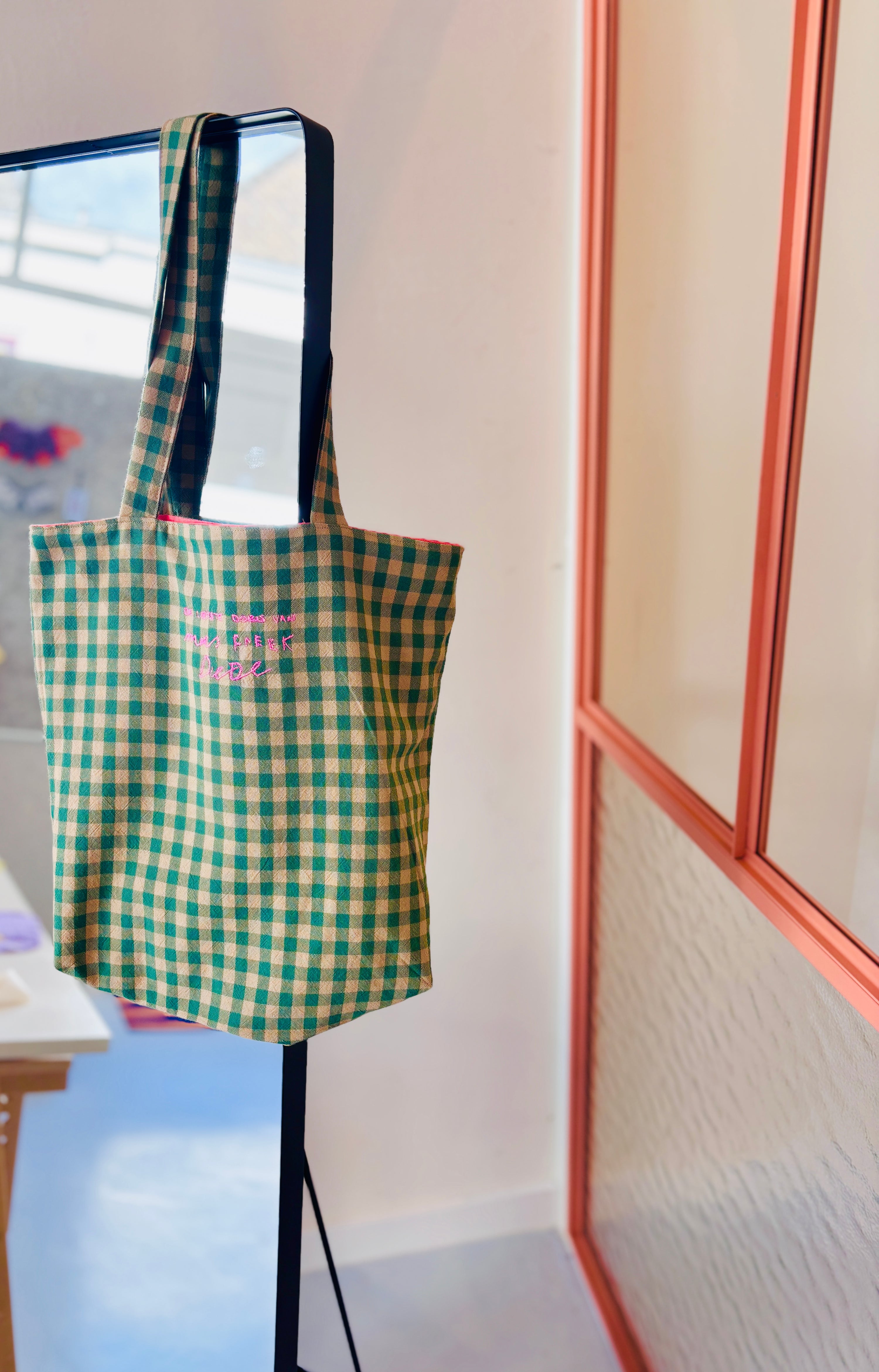Tote bag Gingham Groen/Beige