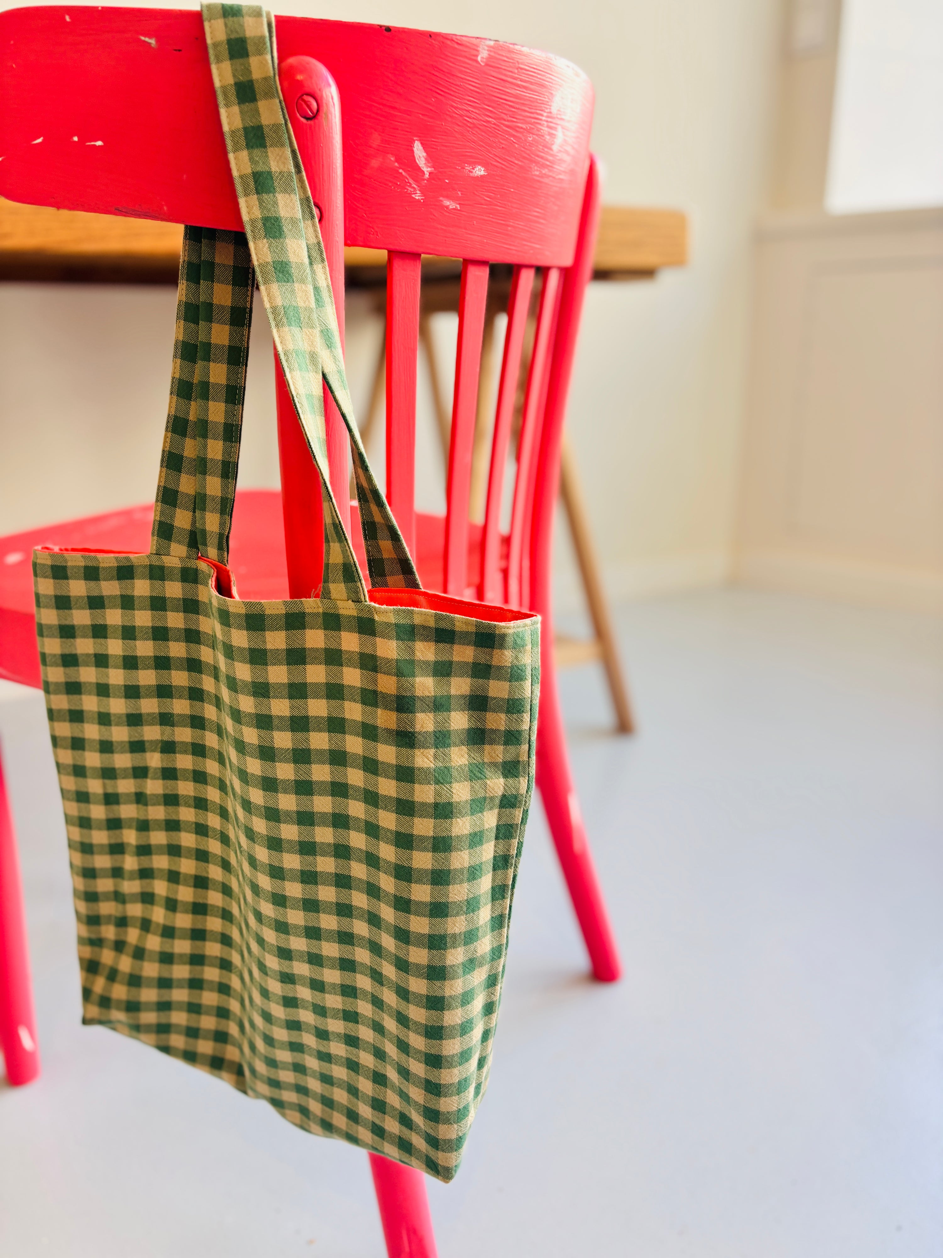 Tote bag Gingham Groen/Beige