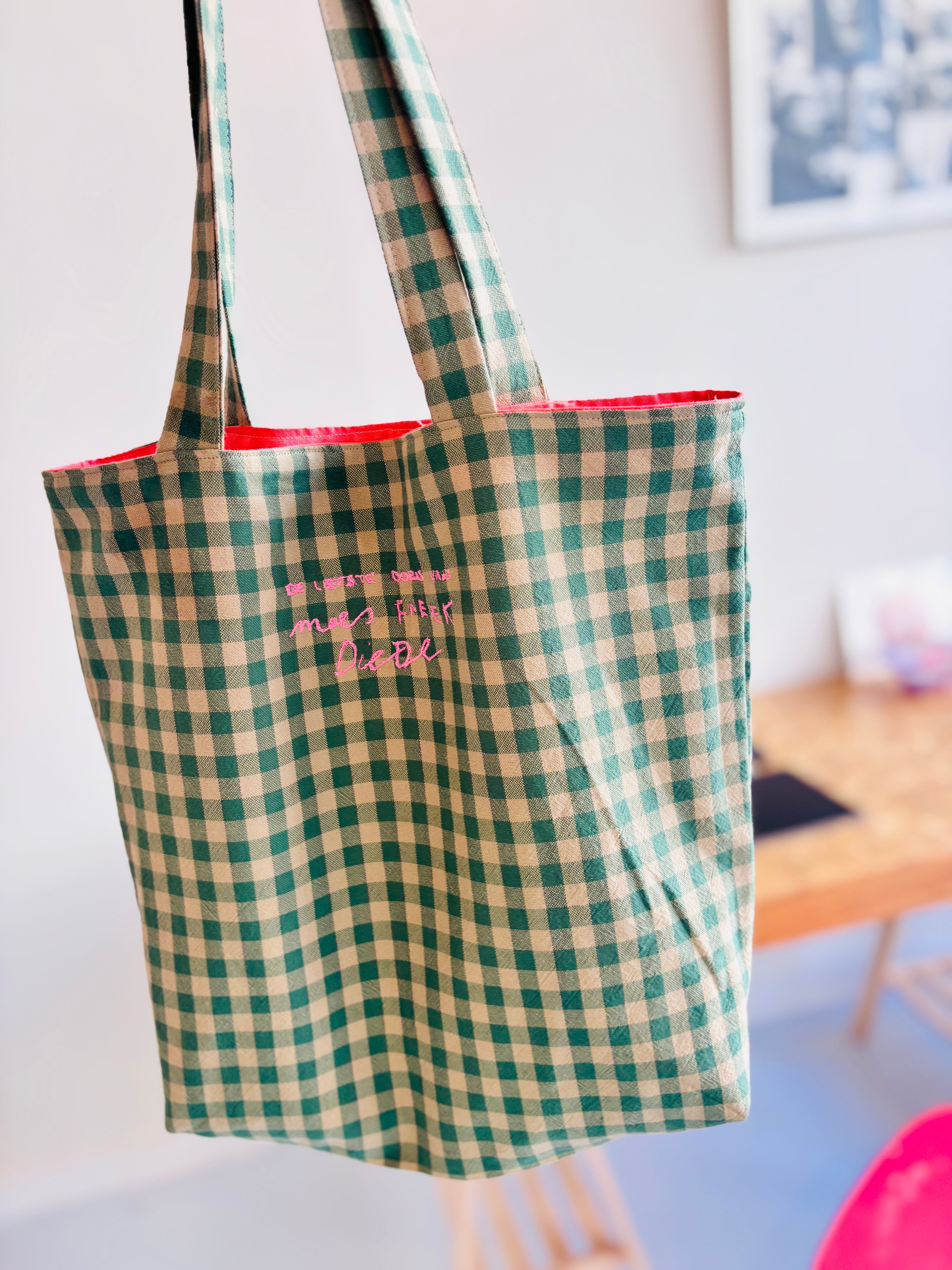 Tote bag Gingham Groen/Beige