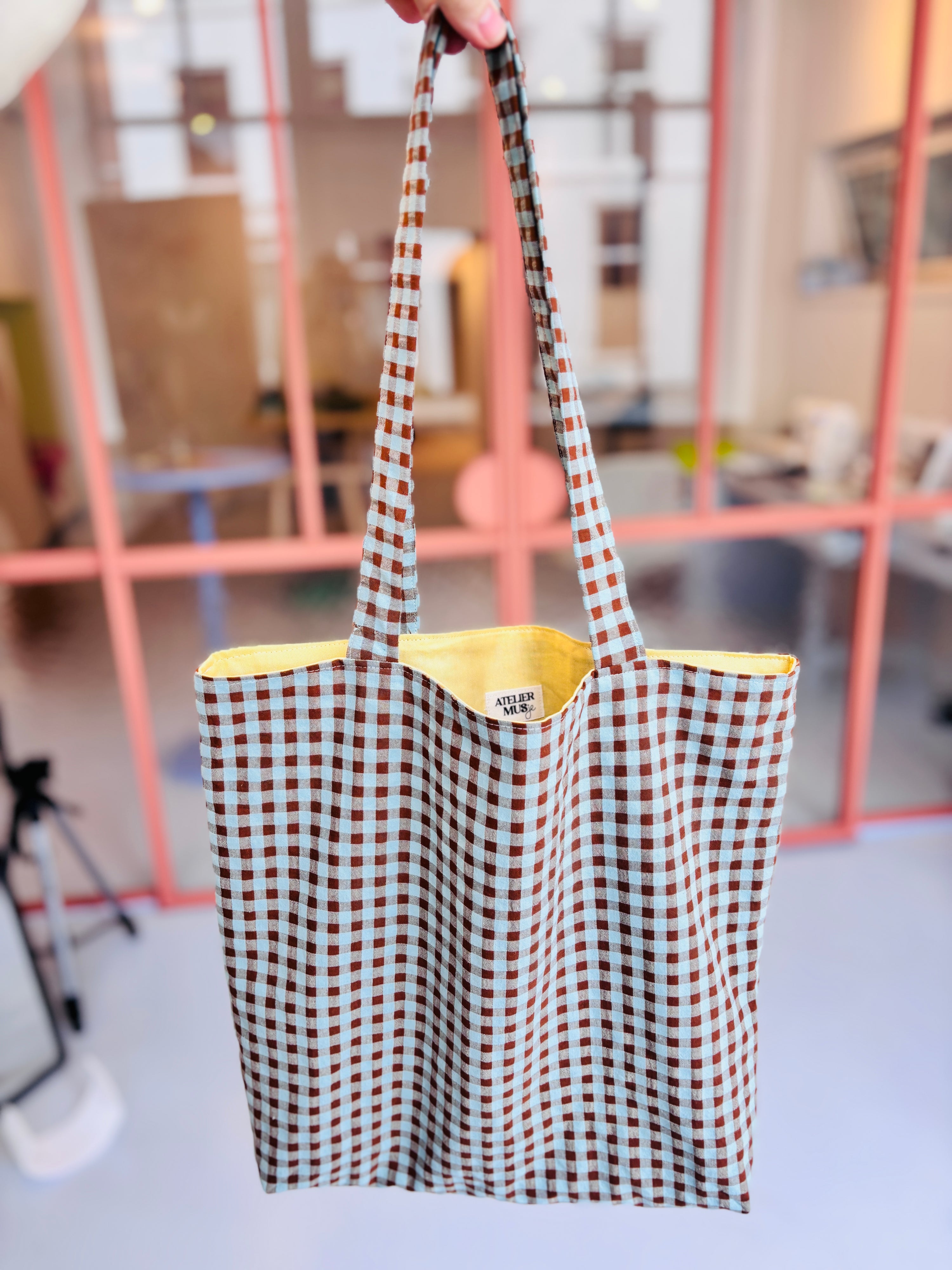 Tote bag Gingham Blauw/Bruin