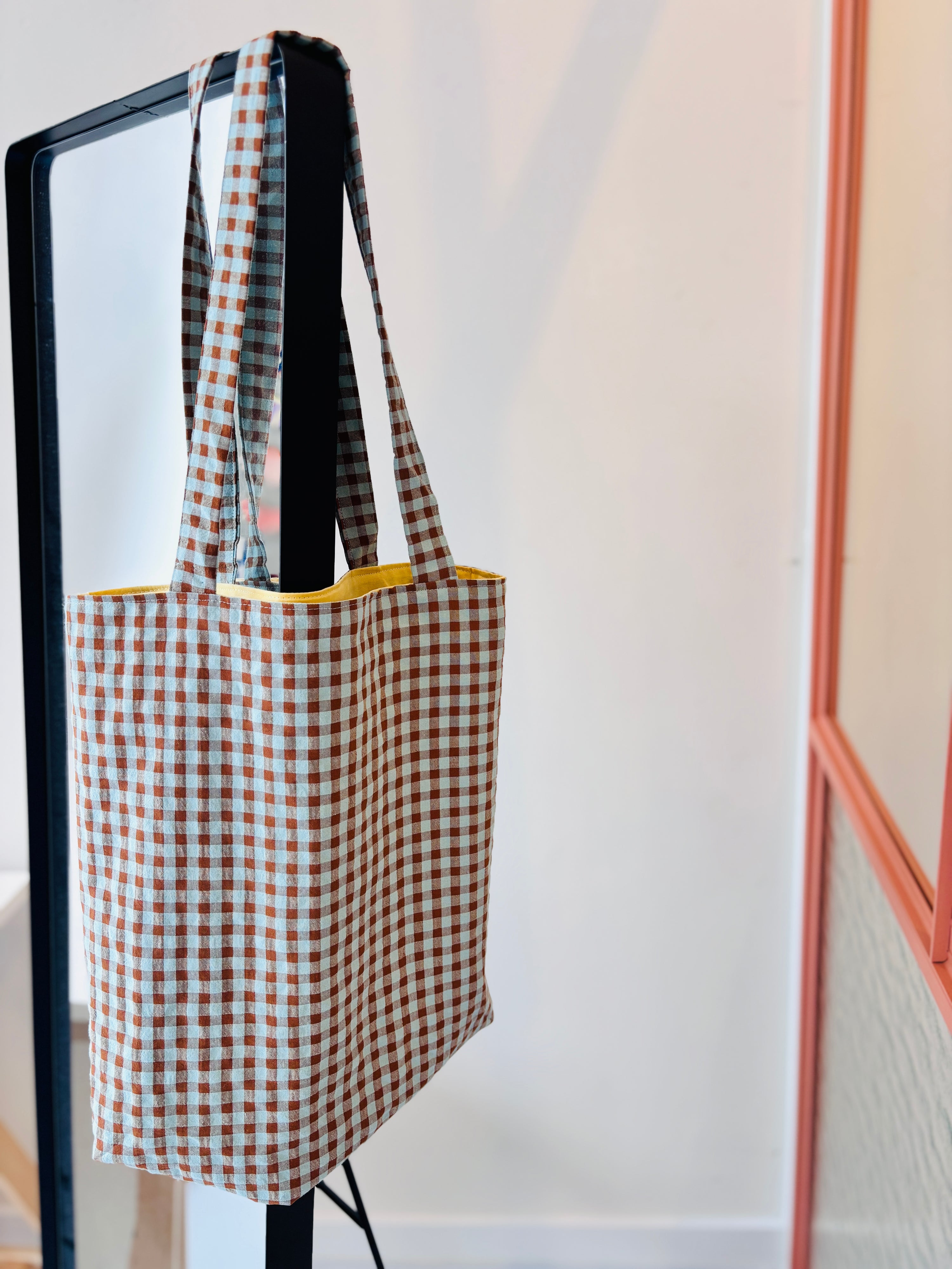 Tote bag Gingham Blauw/Bruin