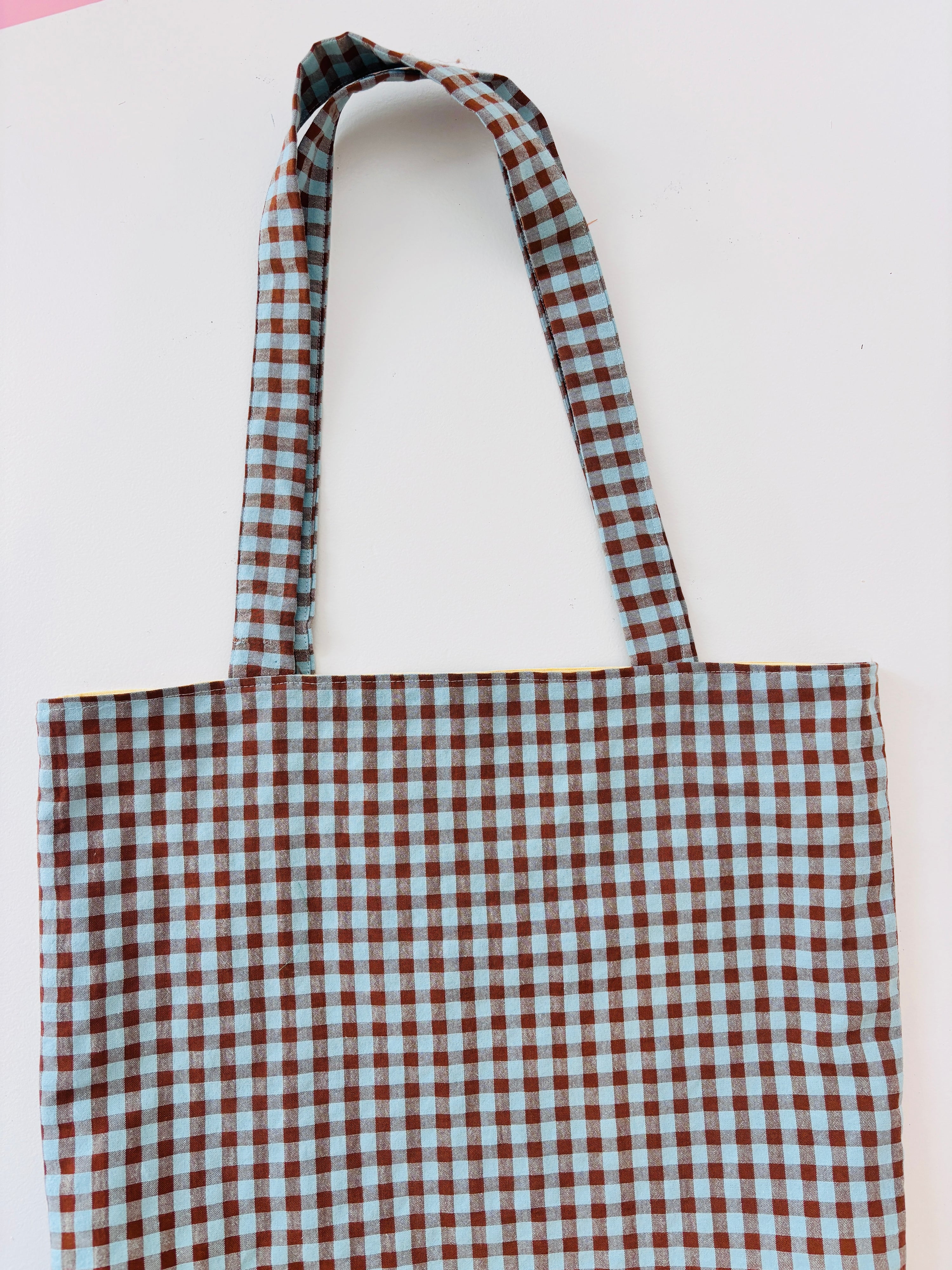 Tote bag Gingham Blauw/Bruin