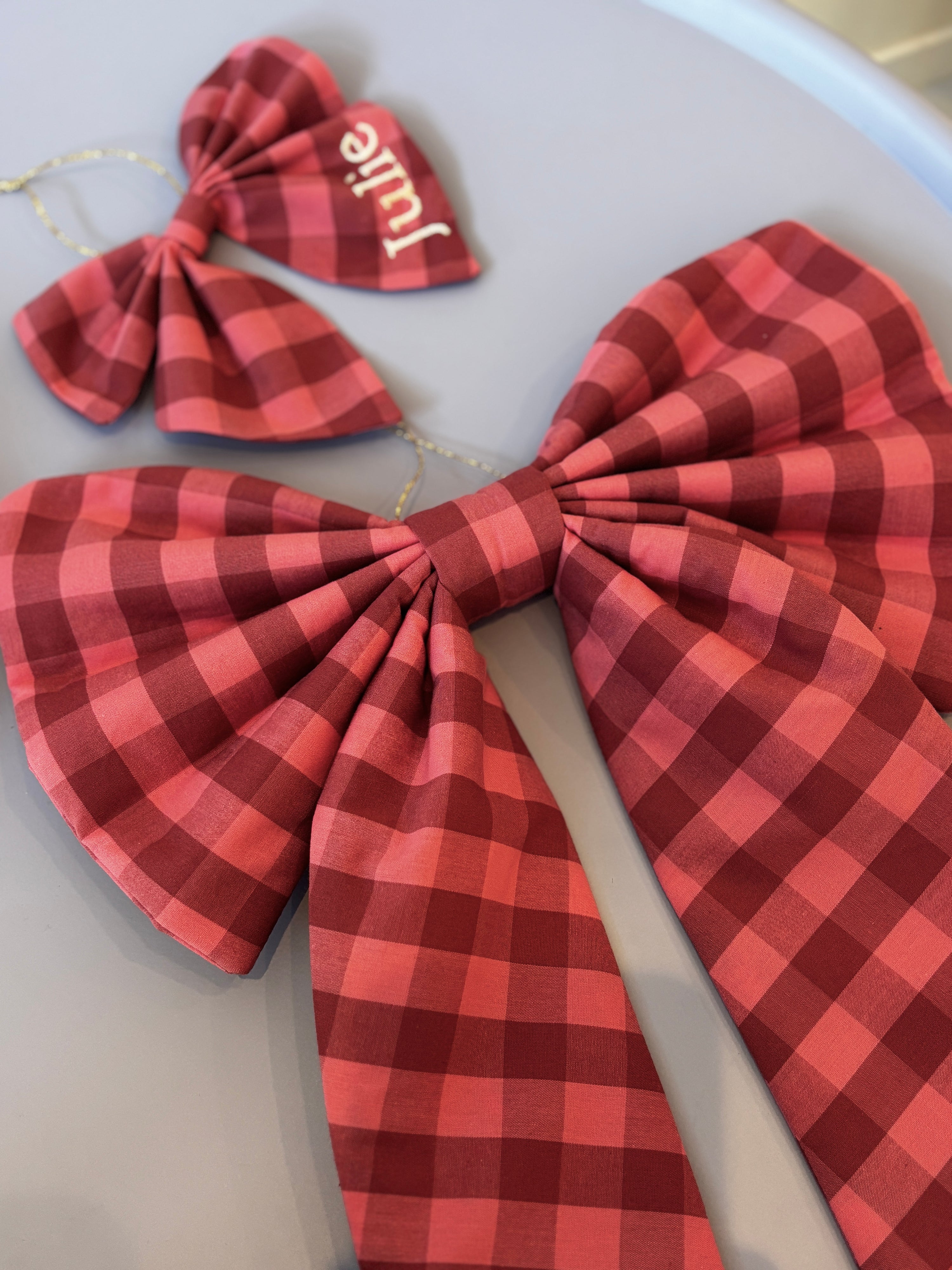 Gepersonaliseerde Bow large - Pink checkered