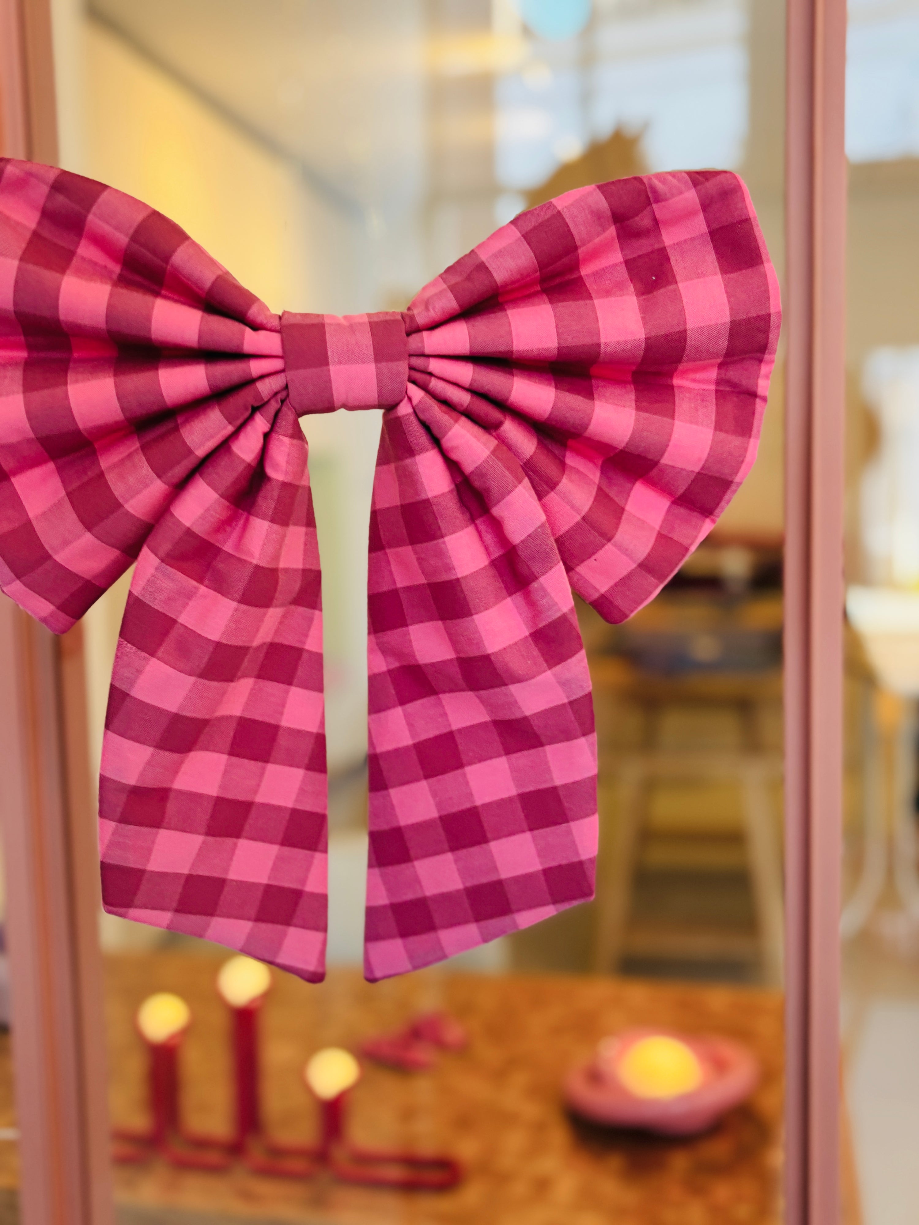 Gepersonaliseerde Bow large - Pink checkered